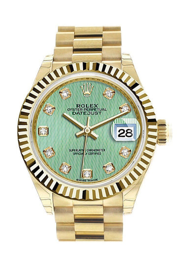 Rolex Datejust 28 Mint Diamond Dial Fluted Bezel President Ladies Watch 279178 NP