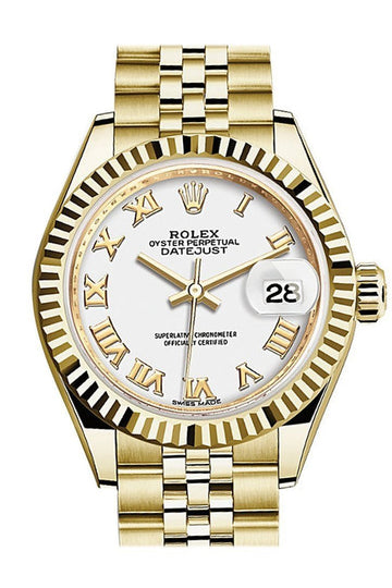 Rolex Datejust 28 White Roman Dial Fluted Bezel Jubilee Ladies Watch 279178 NP