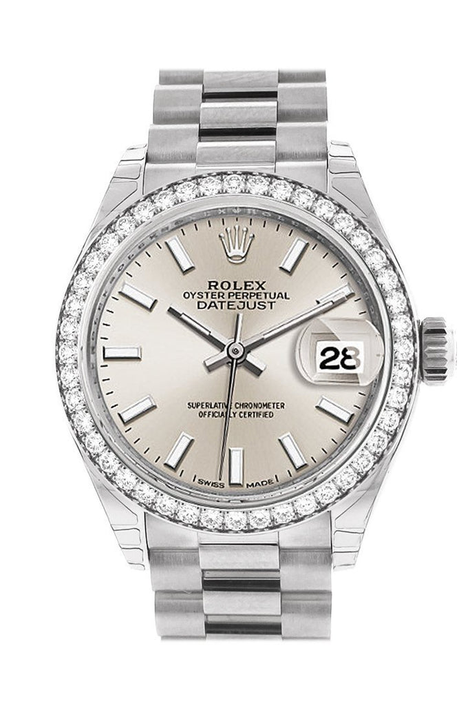 Rolex Datejust 28 Silver Dial Diamond Bezel President Ladies Watch 279136RBR 279136 NP