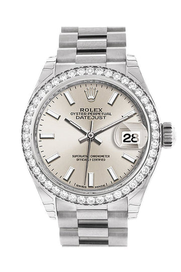 Rolex Datejust 28 Silver Dial Diamond Bezel President Ladies Watch 279136RBR 279136 NP