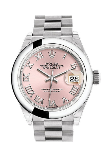 Rolex Datejust 28 Pink Roman Dial Dome Bezel President Ladies Watch 279166 NP