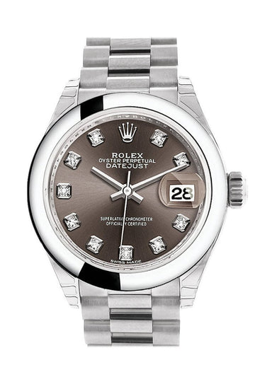 Rolex Datejust 28 Dark Grey set with Diamonds Dial Dome Bezel President Ladies Watch 279166 NP