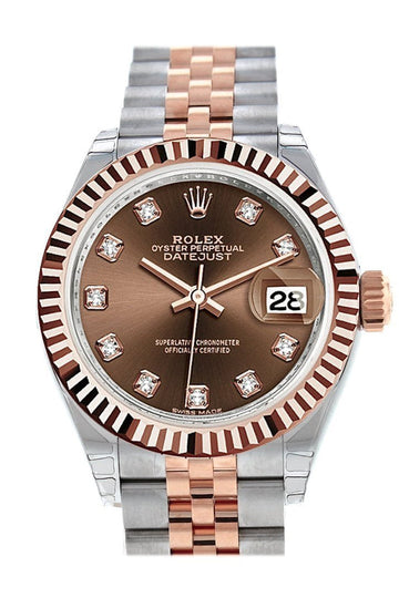 Rolex Datejust 28 Chocolate Diamond Dial Fluted Bezel Jubilee Ladies Watch 279171 NP