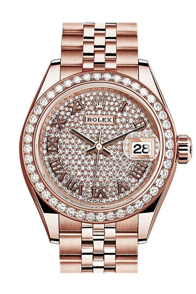 Rolex Datejust 28 Diamond Paved Roman Dial Diamond Bezel Rose Gold Jubilee Ladies Watch 279135RBR 279135 NP