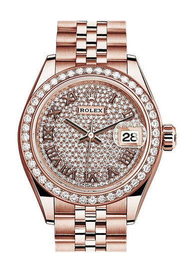 Rolex Datejust 28 Diamond Paved Roman Dial Diamond Bezel Rose Gold Jubilee Ladies Watch 279135RBR 279135 NP