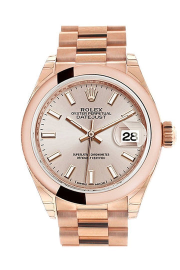 Rolex Datejust 28 Sundust Dial Rose Gold President Ladies Watch 279165 NP
