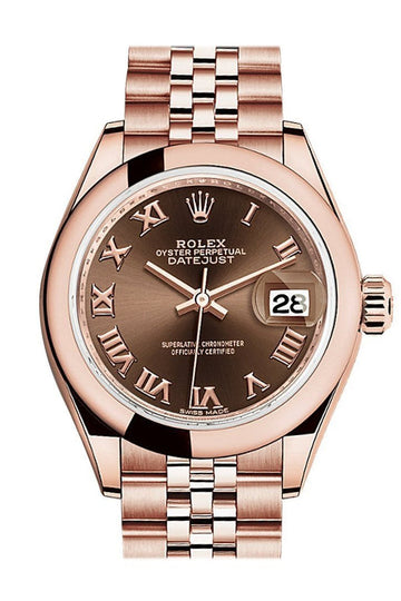 Rolex Datejust 28 Chocolate Roman Dial Rose Gold Jubilee Ladies Watch 279165 NP