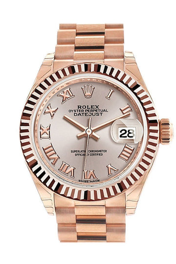 Rolex Datejust 28 Sundust Roman Dial Fluted Bezel Rose Gold President Ladies Watch 279175 NP