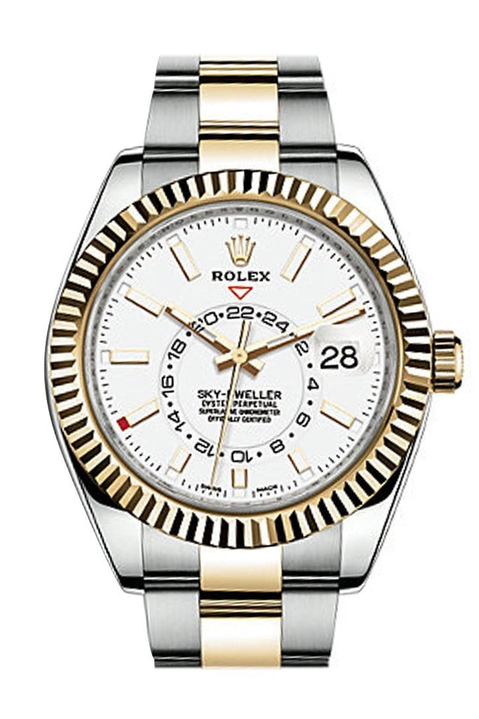 Rolex Sky Dweller White Dial 18K Yellow Gold Bezel Two Tone Oyster Men's Watch 326933