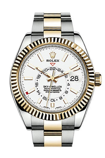 Rolex Sky Dweller White Dial 18K Yellow Gold Bezel Two Tone Oyster Men's Watch 326933