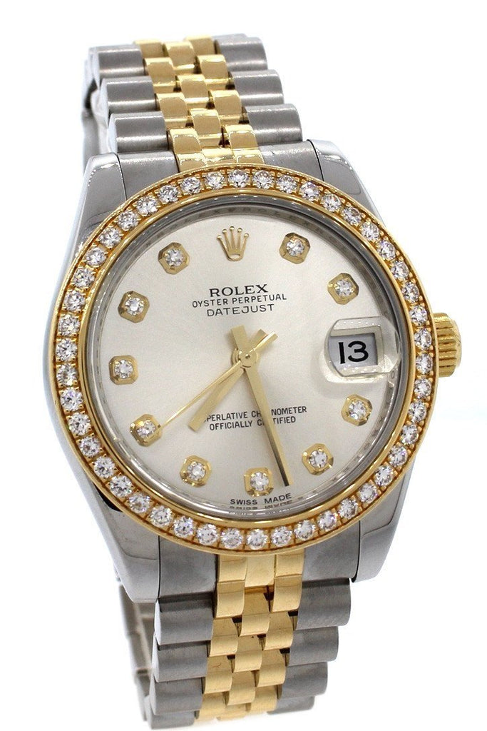 Rolex Datejust Lady 31 Silver Diamond Dial 18 Carat Yellow Gold Ladies Watch 178383